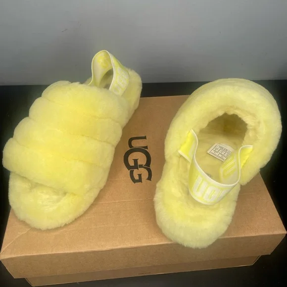 Yellow UGG Fluffy Slippers - Picture 2 of 3